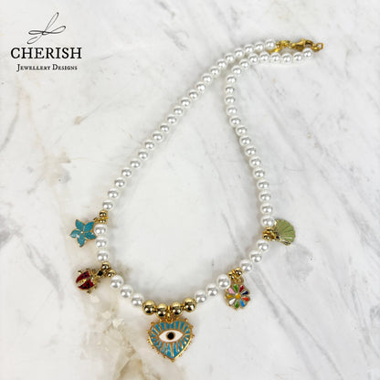 Lalita Pearl Necklace - Turquoise Evil Eye