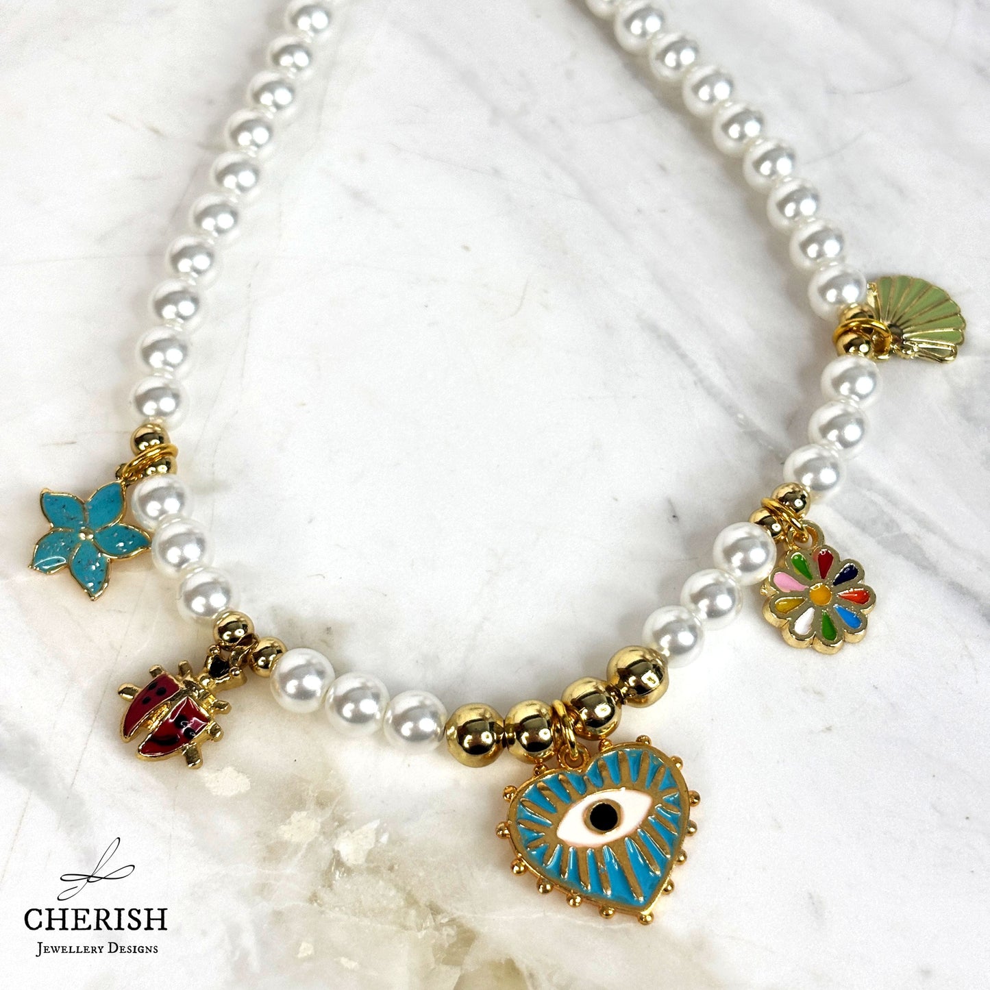 Lalita Pearl Necklace - Turquoise Evil Eye