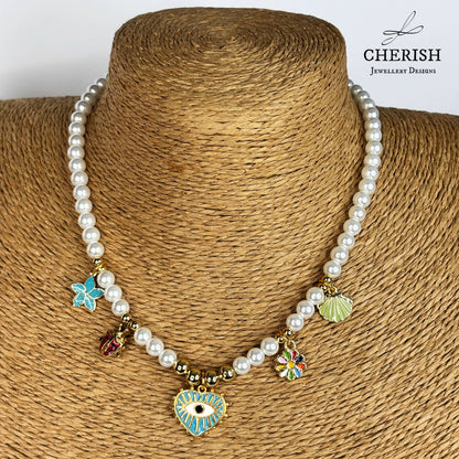 Lalita Pearl Necklace - Turquoise Evil Eye