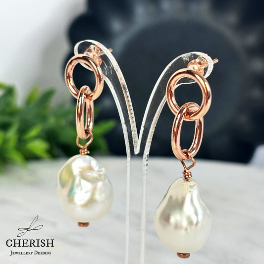 Myka Baroque Pearl and Interlocking Ring earrings