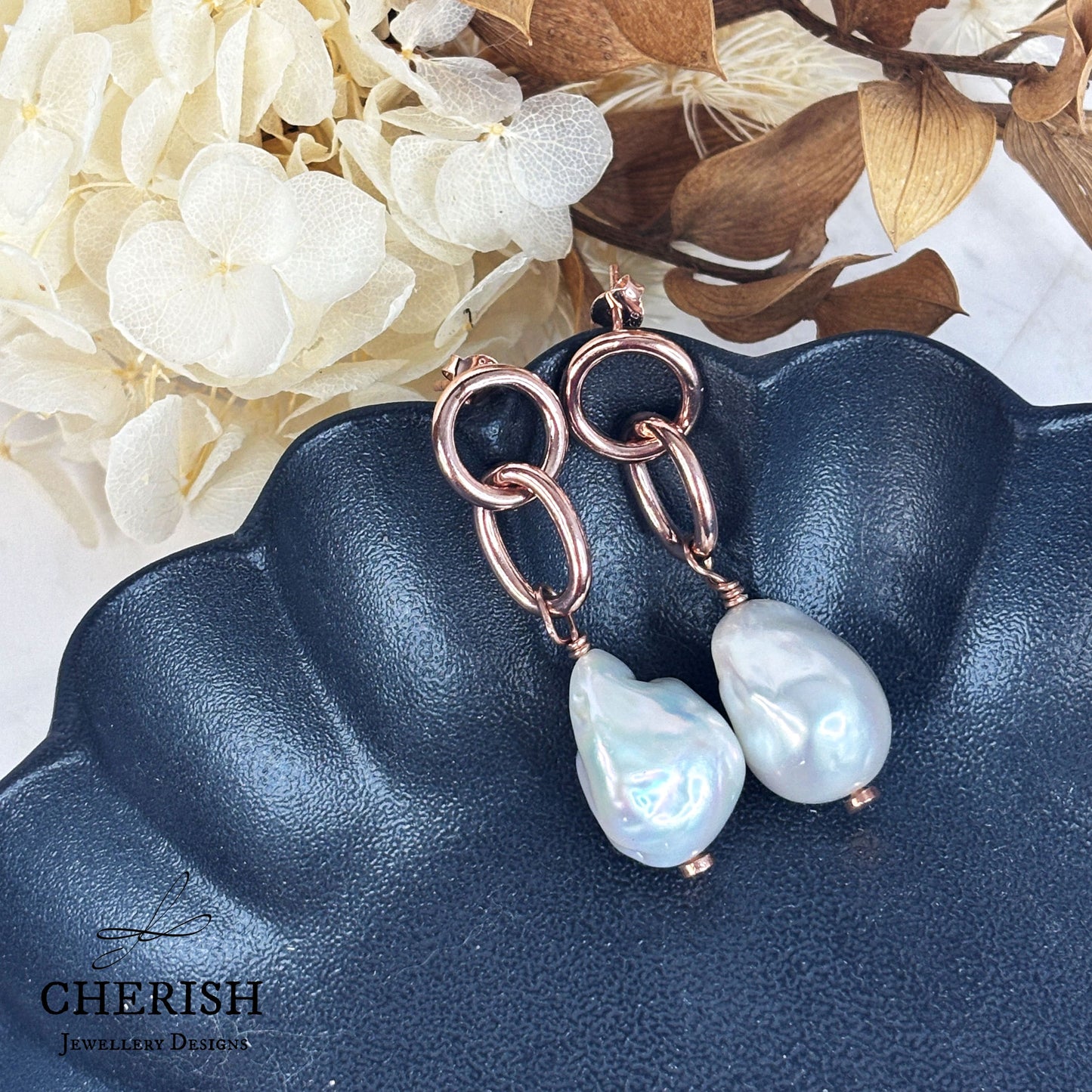 Myka Baroque Pearl and Interlocking Ring earrings