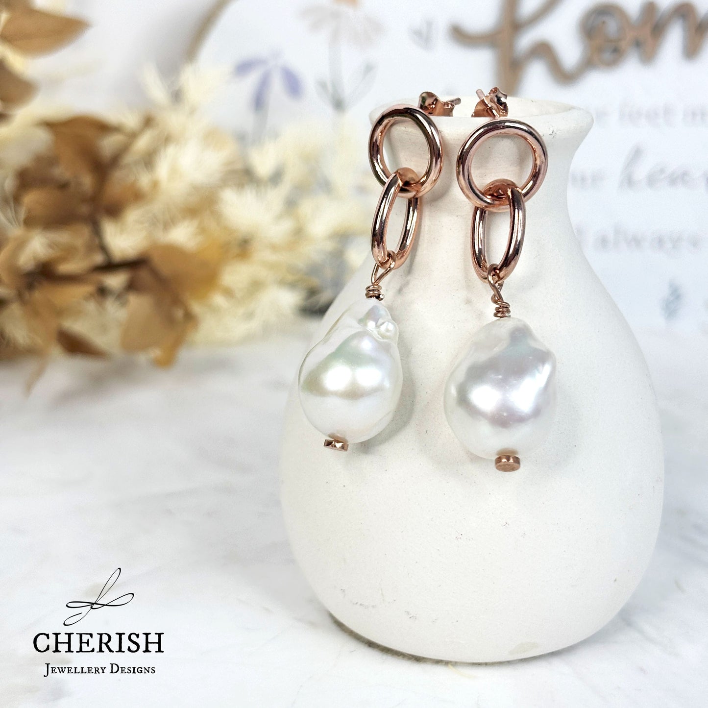 Myka Baroque Pearl and Interlocking Ring earrings