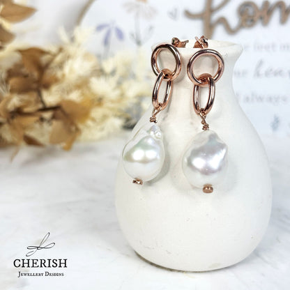 Myka Baroque Pearl and Interlocking Ring earrings