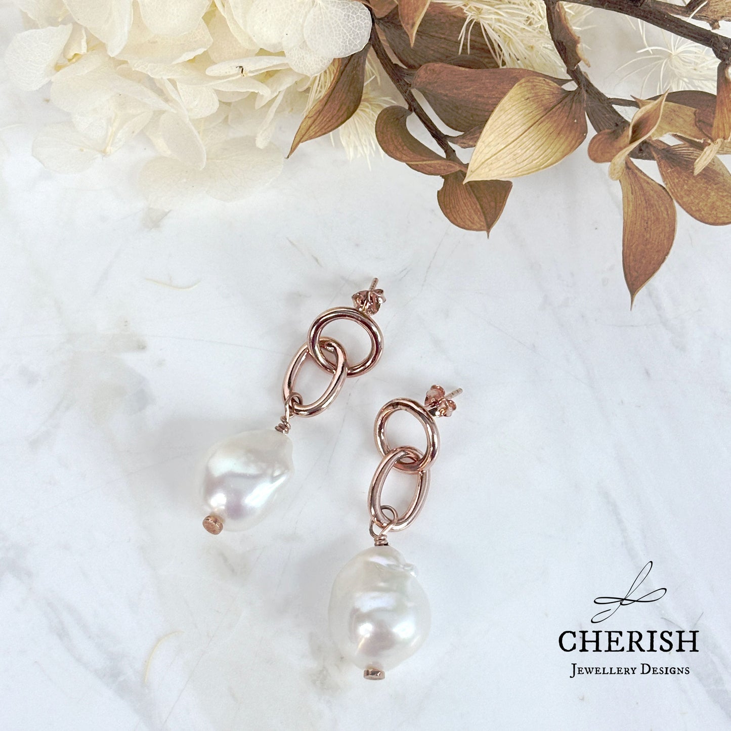 Myka Baroque Pearl and Interlocking Ring earrings