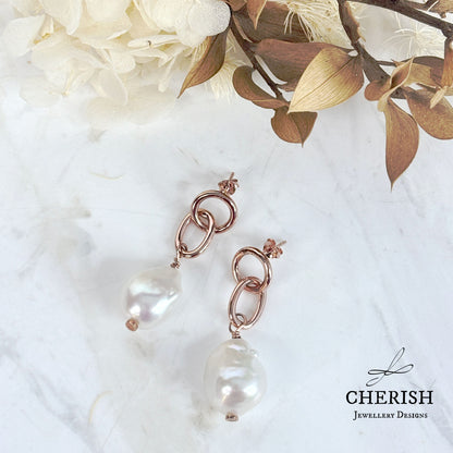 Myka Baroque Pearl and Interlocking Ring earrings