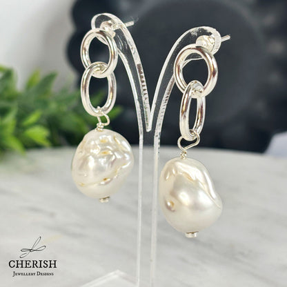 Myka Baroque Pearl and Interlocking Ring earrings