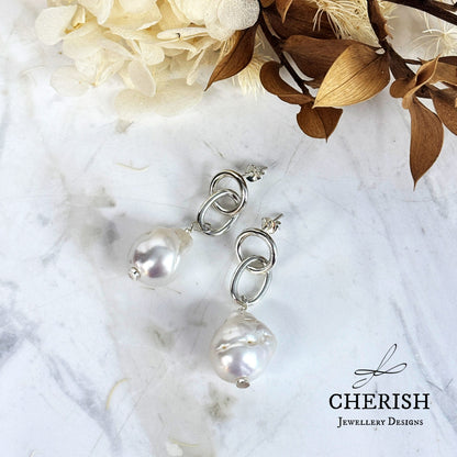 Myka Baroque Pearl and Interlocking Ring earrings