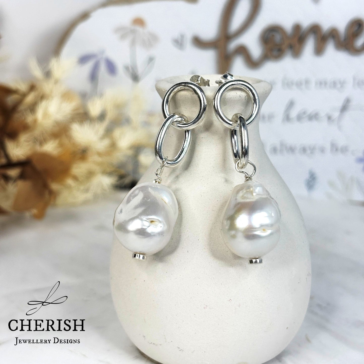 Myka Baroque Pearl and Interlocking Ring earrings