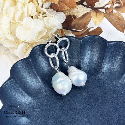 Myka Baroque Pearl and Interlocking Ring earrings