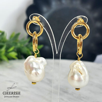 Myka Baroque Pearl and Interlocking Ring earrings