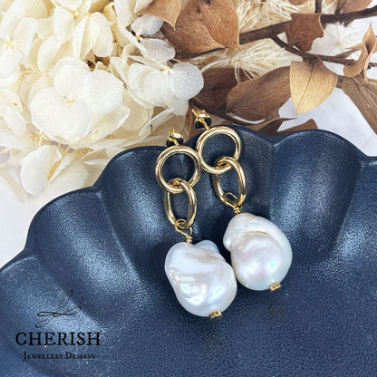 Myka Baroque Pearl and Interlocking Ring earrings
