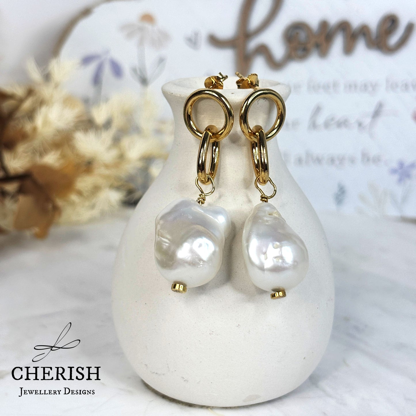Myka Baroque Pearl and Interlocking Ring earrings