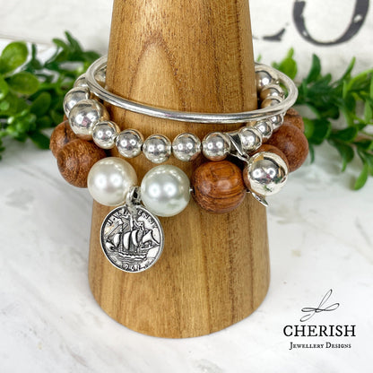 Penny Timber and Pearl Bracelet