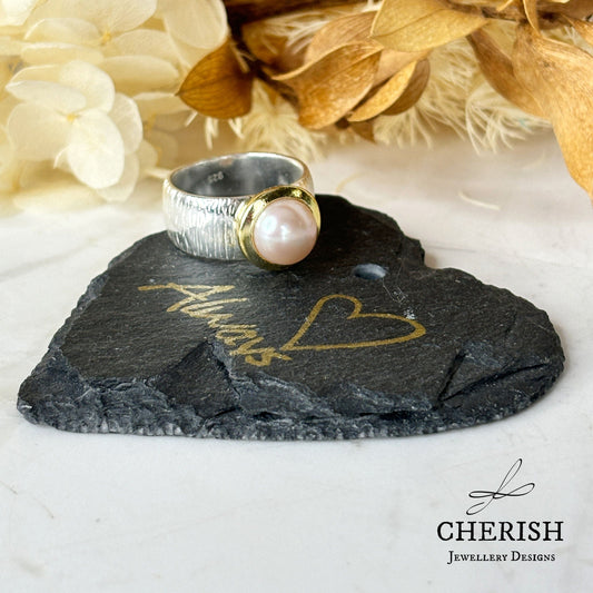 Two Toned Pale Pink Textured Band Ring