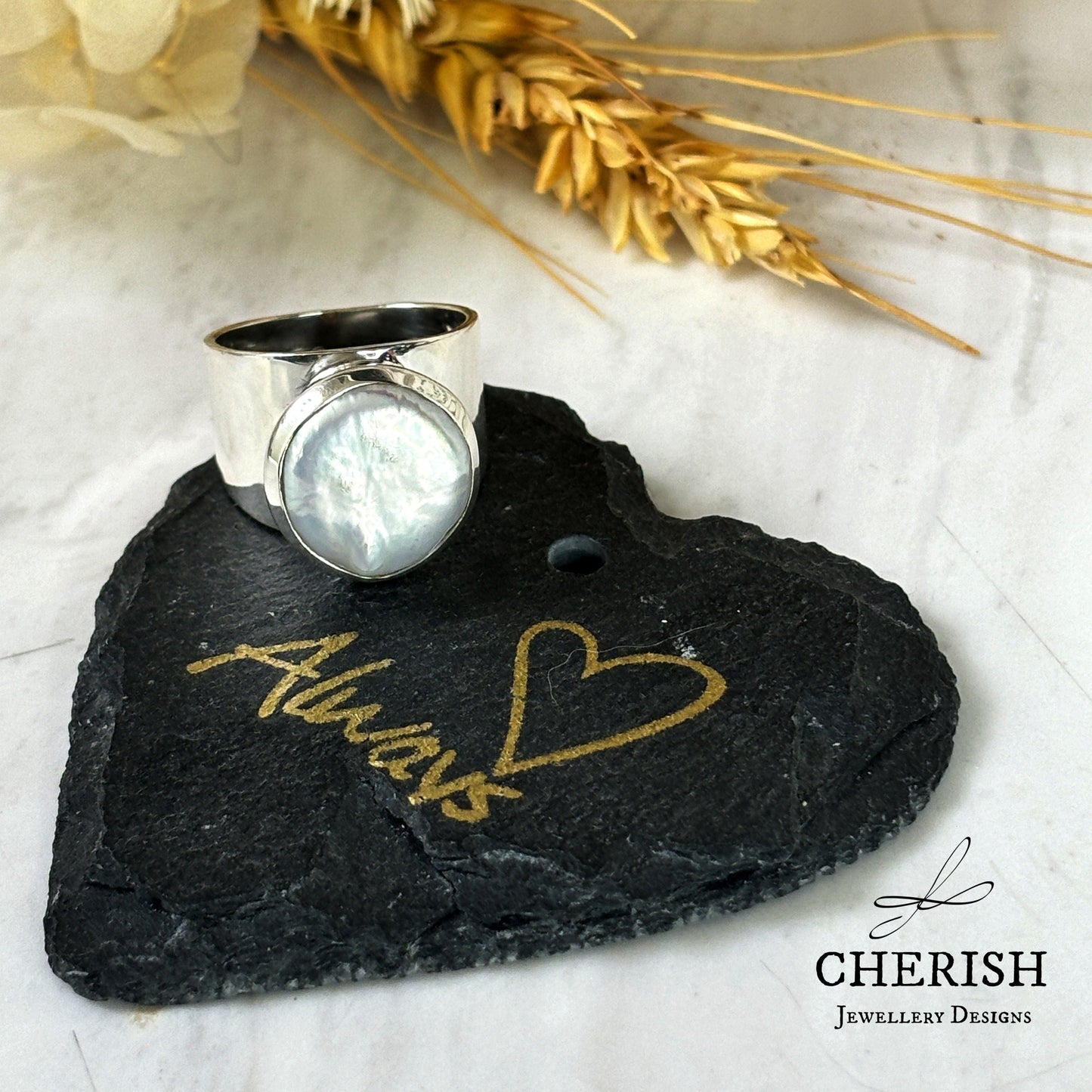 Baroque Pearl Wide Band Ring