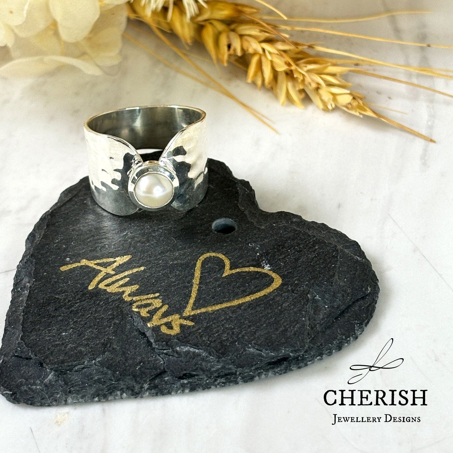 Wide Band Pearl Ring