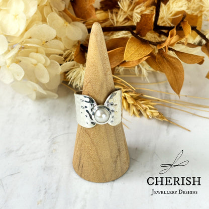 Wide Band Pearl Ring