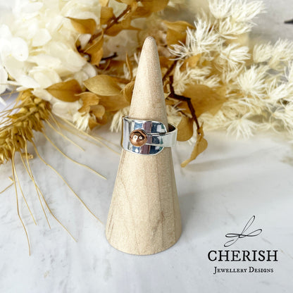 Sterling Silver Band Ring with copper ball detail
