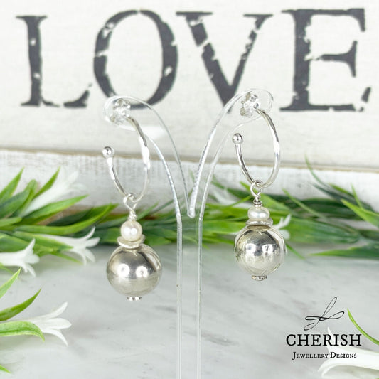 Aria SS Ball and Pearl on Hoop Studs