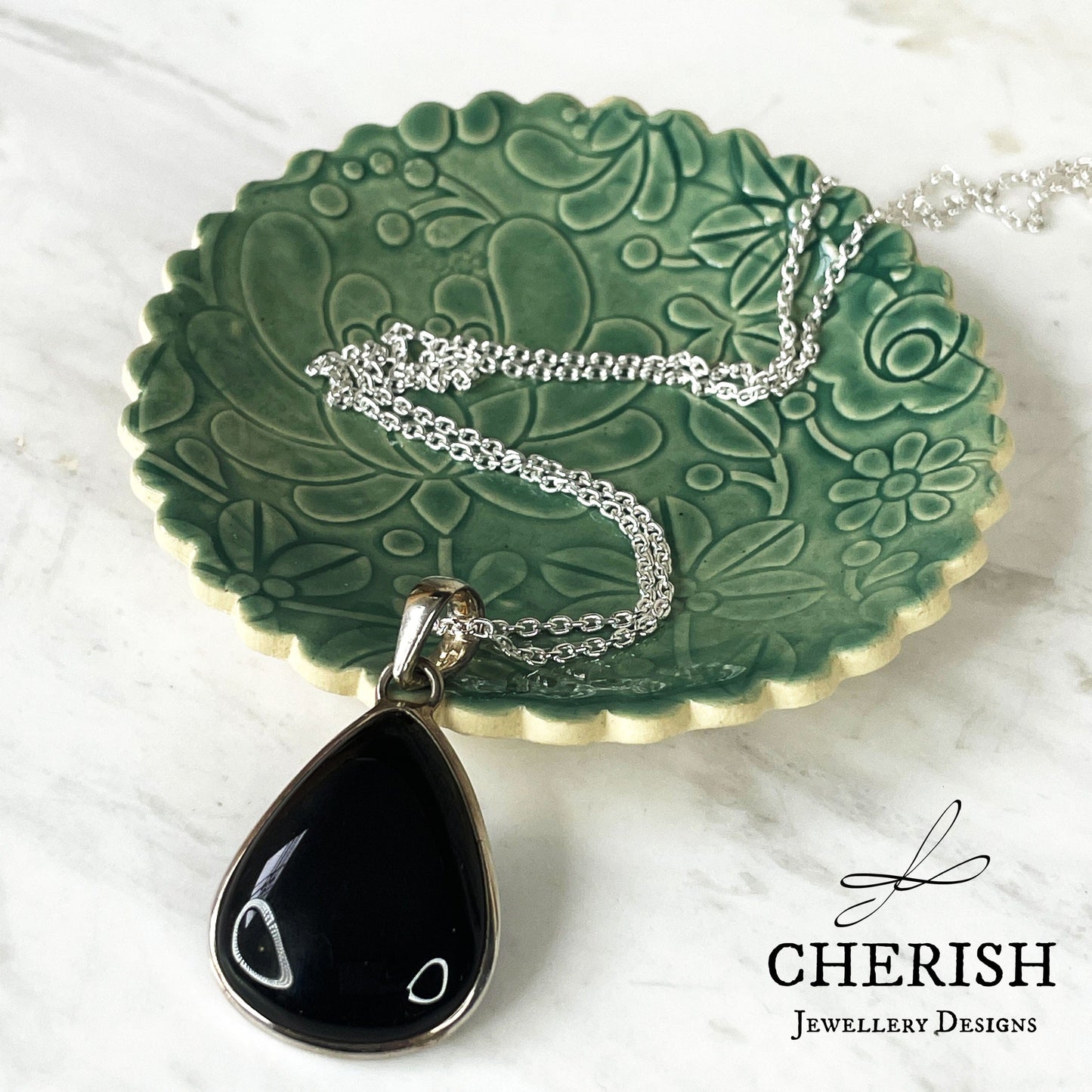 Sterling Silver and Black Onyx Teardop Pendant