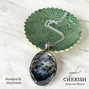 Sterling Silver and Dendritic Opal Oval Pendant