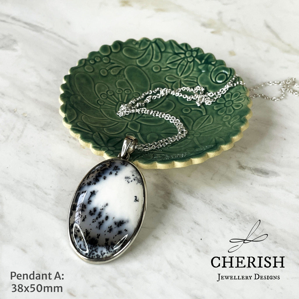 Sterling Silver and Dendritic Opal Oval Pendant