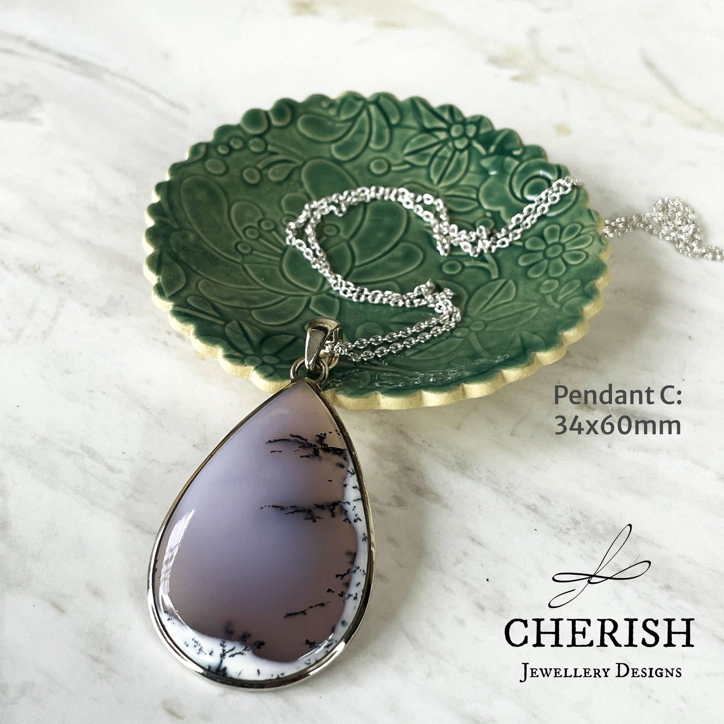 Sterling Silver and Dendritic Opal Teardrop Pendant