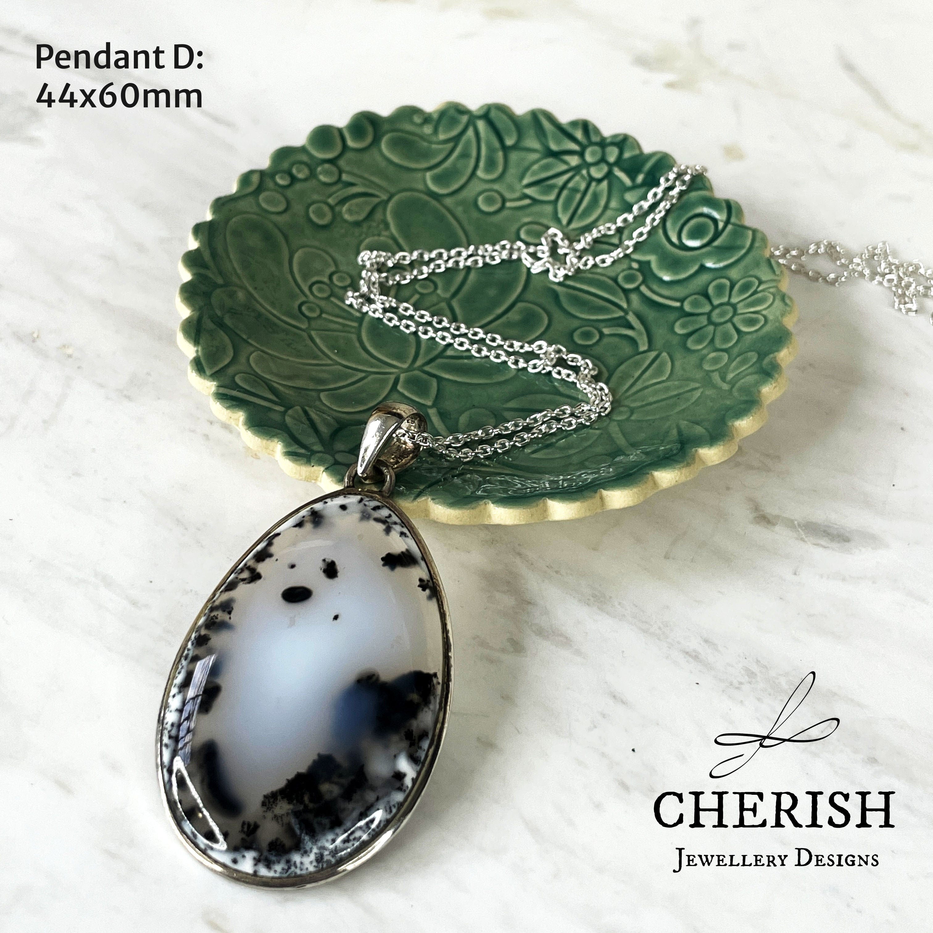 Sterling Silver and Dendritic Opal Oval Pendant