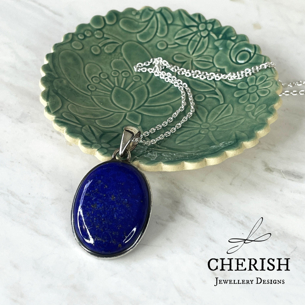 Sterling Silver and Lapis Lazuli Oval Pendant