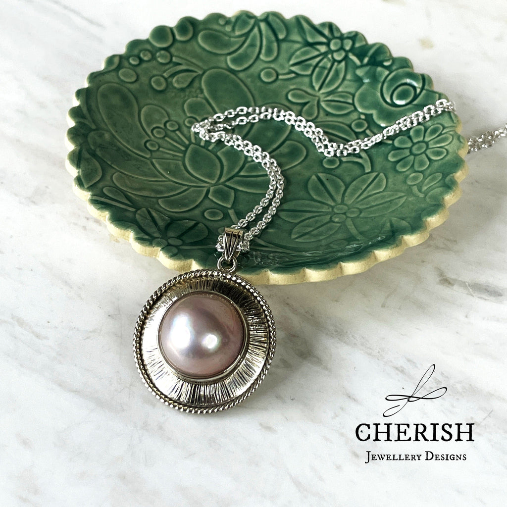 Sterling Silver and Soft Mauve Mabe Pearl Pendant