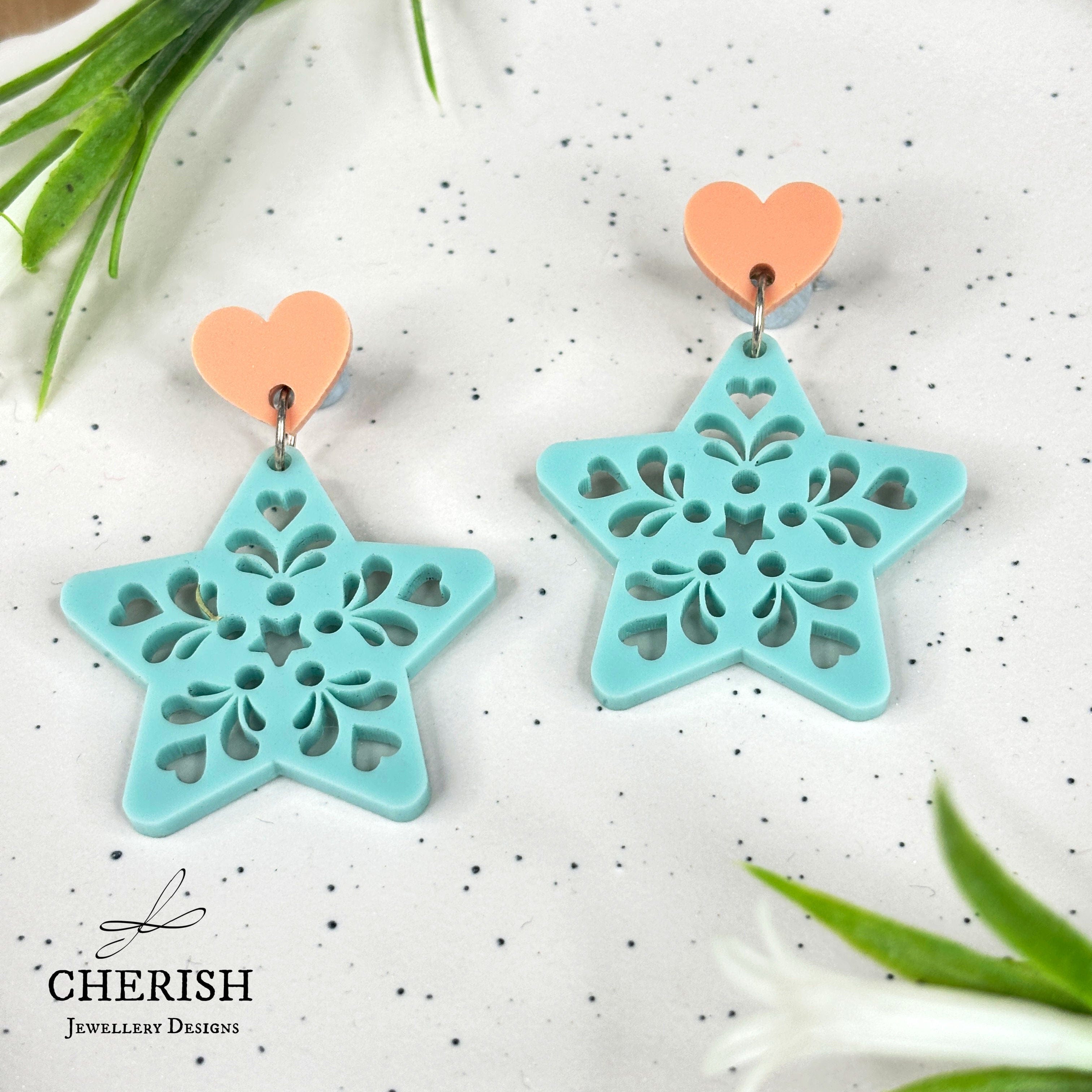 Scandi Snowflake Heart Earrings