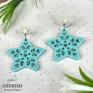 Scandi Snowflake Heart Earrings