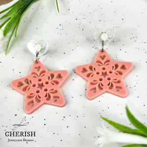 Scandi Snowflake Heart Earrings