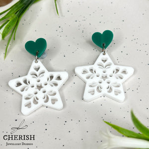 Scandi Snowflake Heart Earrings