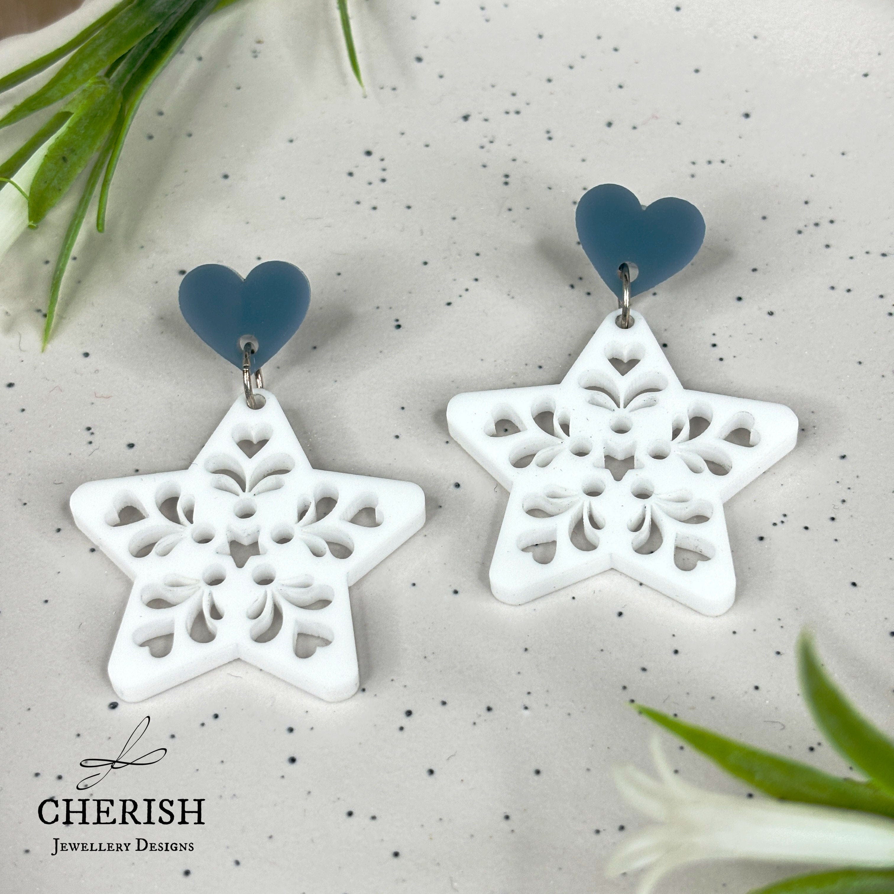 Scandi Snowflake Heart Earrings