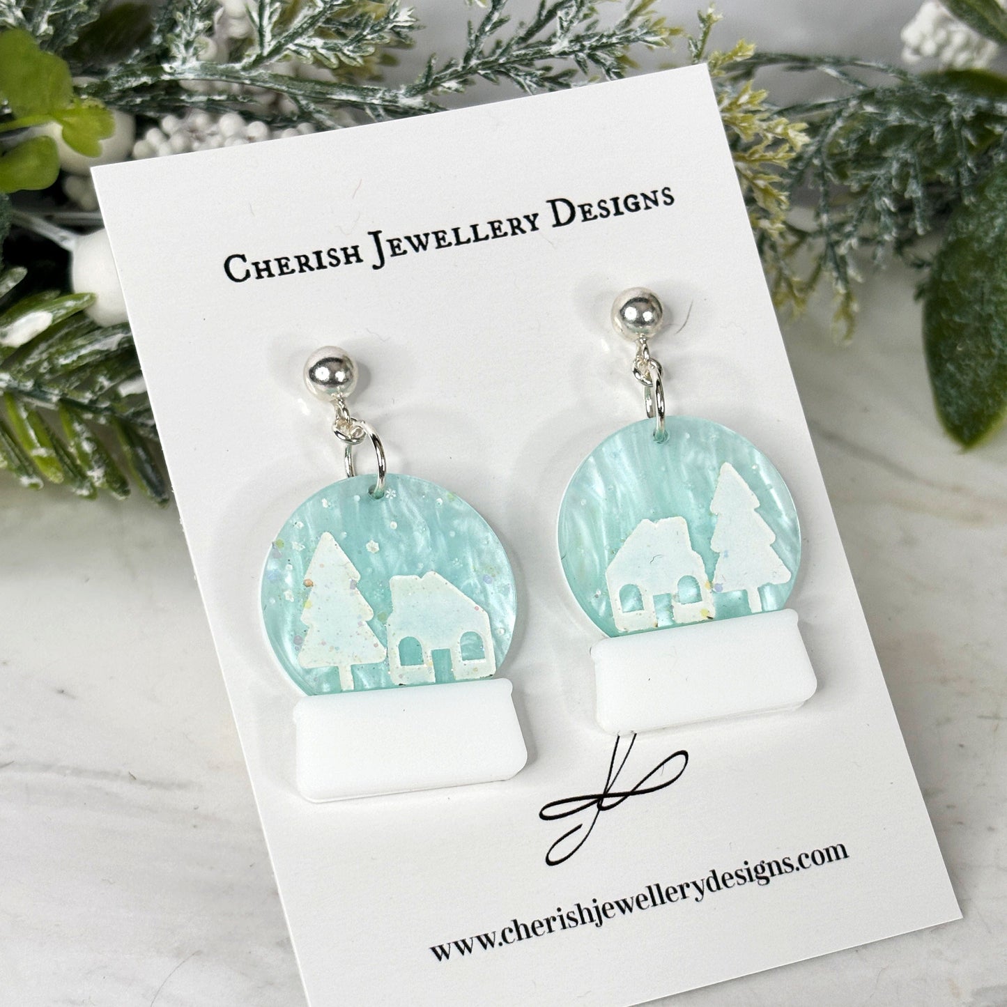 3D Snow Globe Earrings
