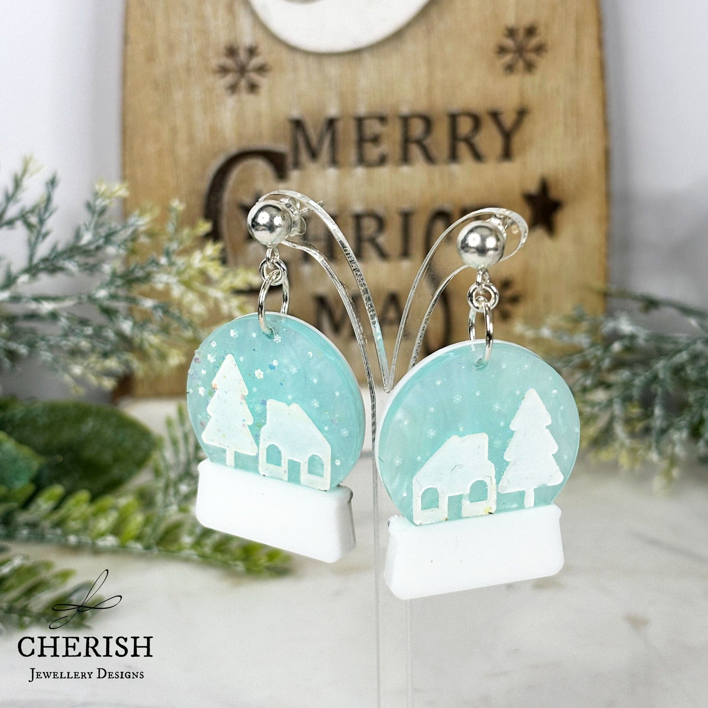 3D Snow Globe Earrings