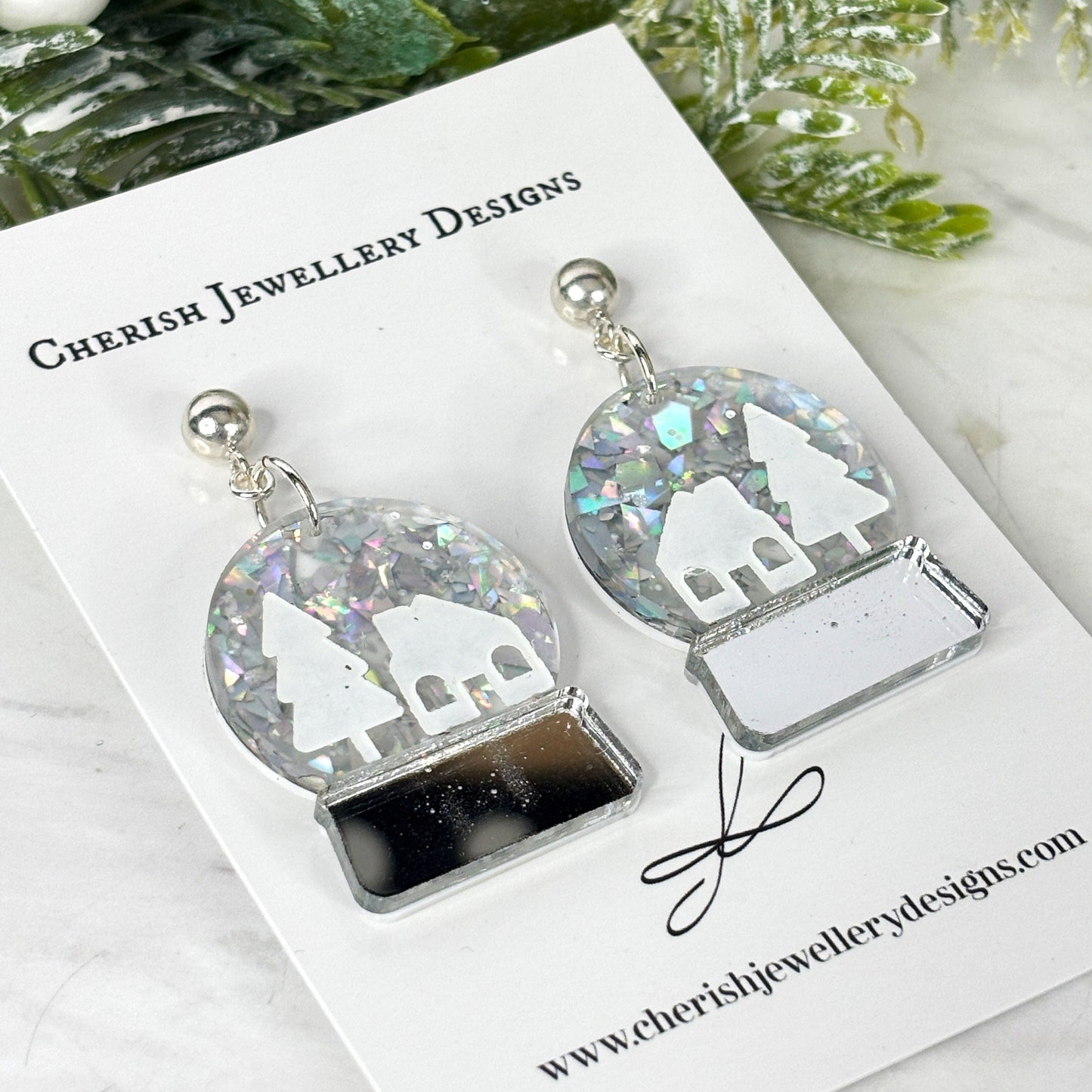 3D Snow Globe Earrings