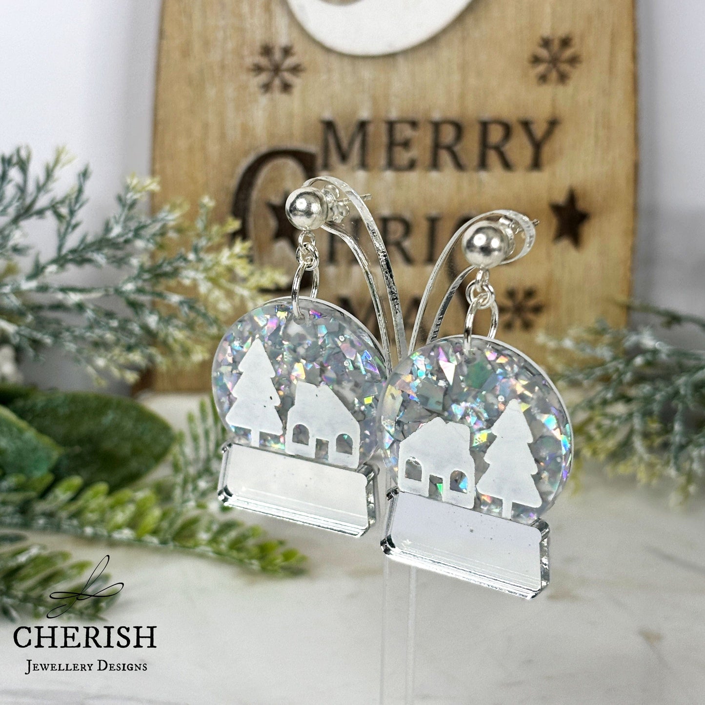 3D Snow Globe Earrings