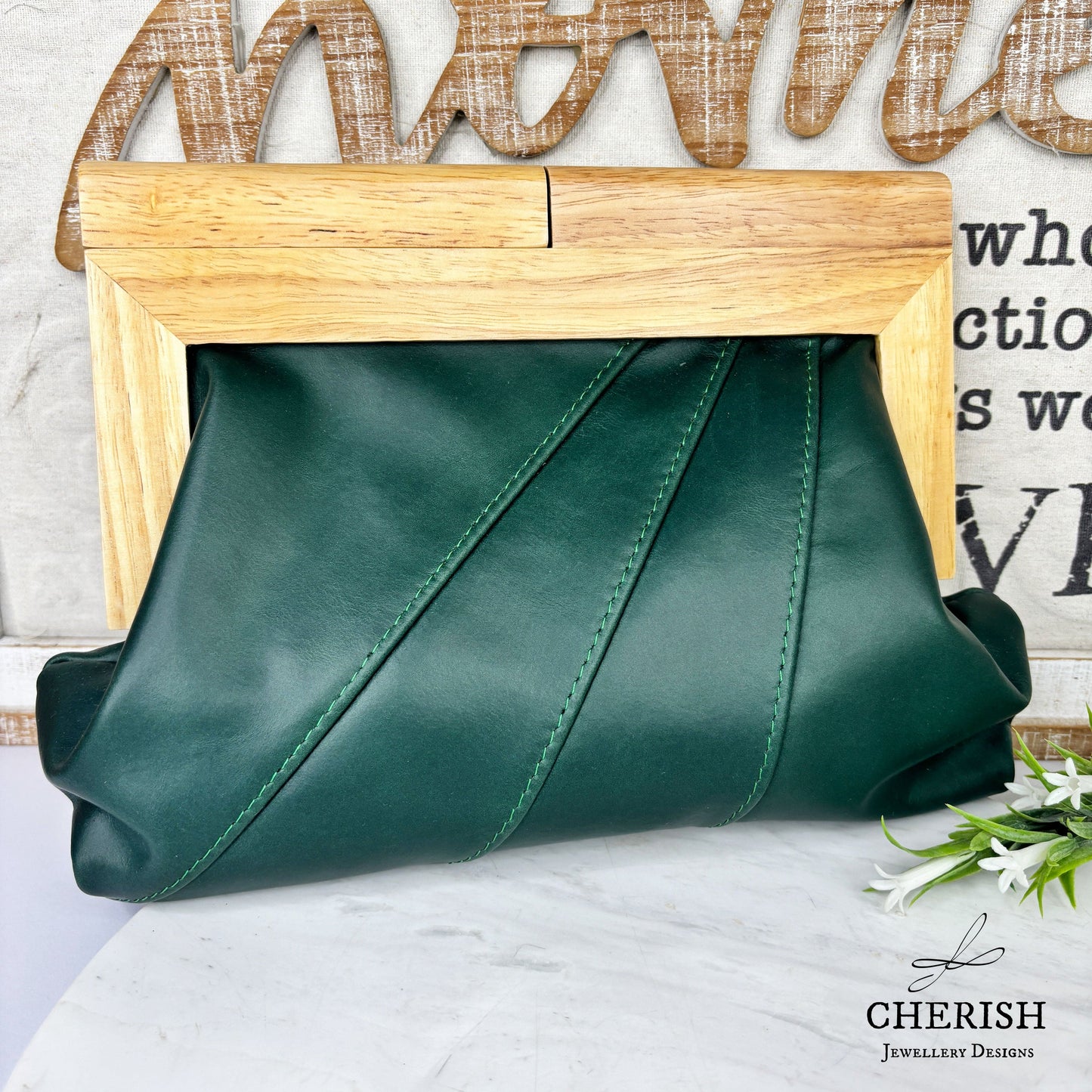 Leather timber clutch