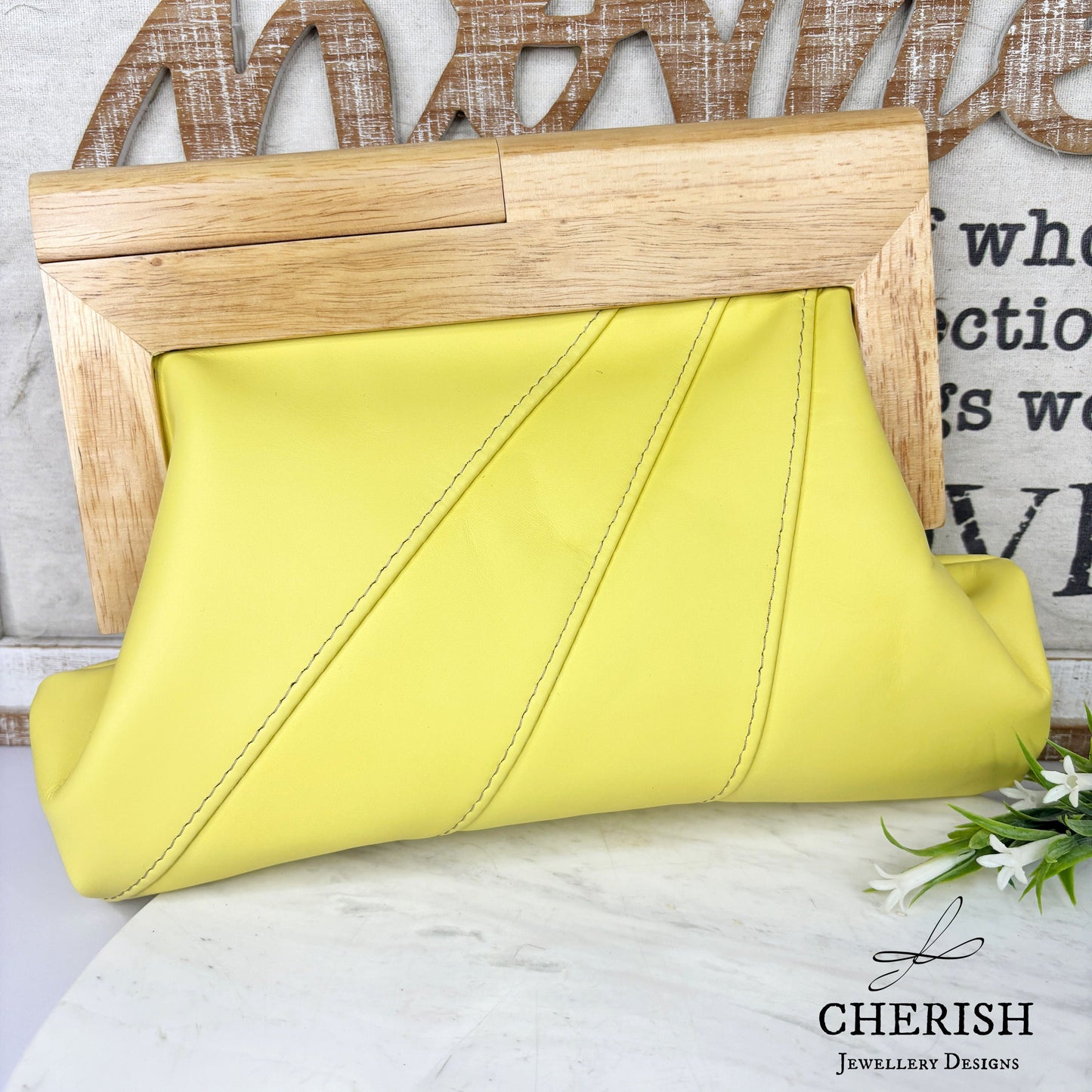 Leather timber clutch