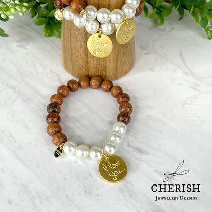 Alara Timber and Pearl I Love You Bracelet
