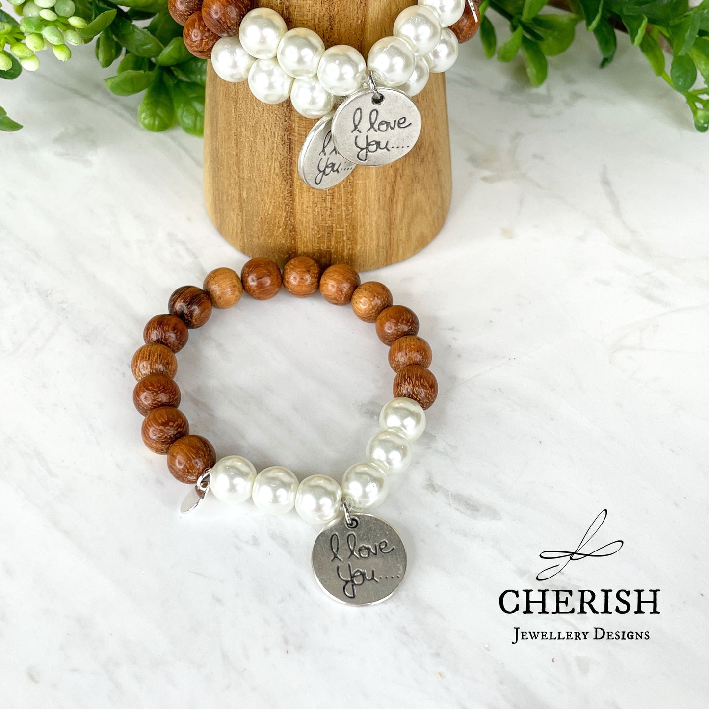 Alara Timber and Pearl I Love You Bracelet
