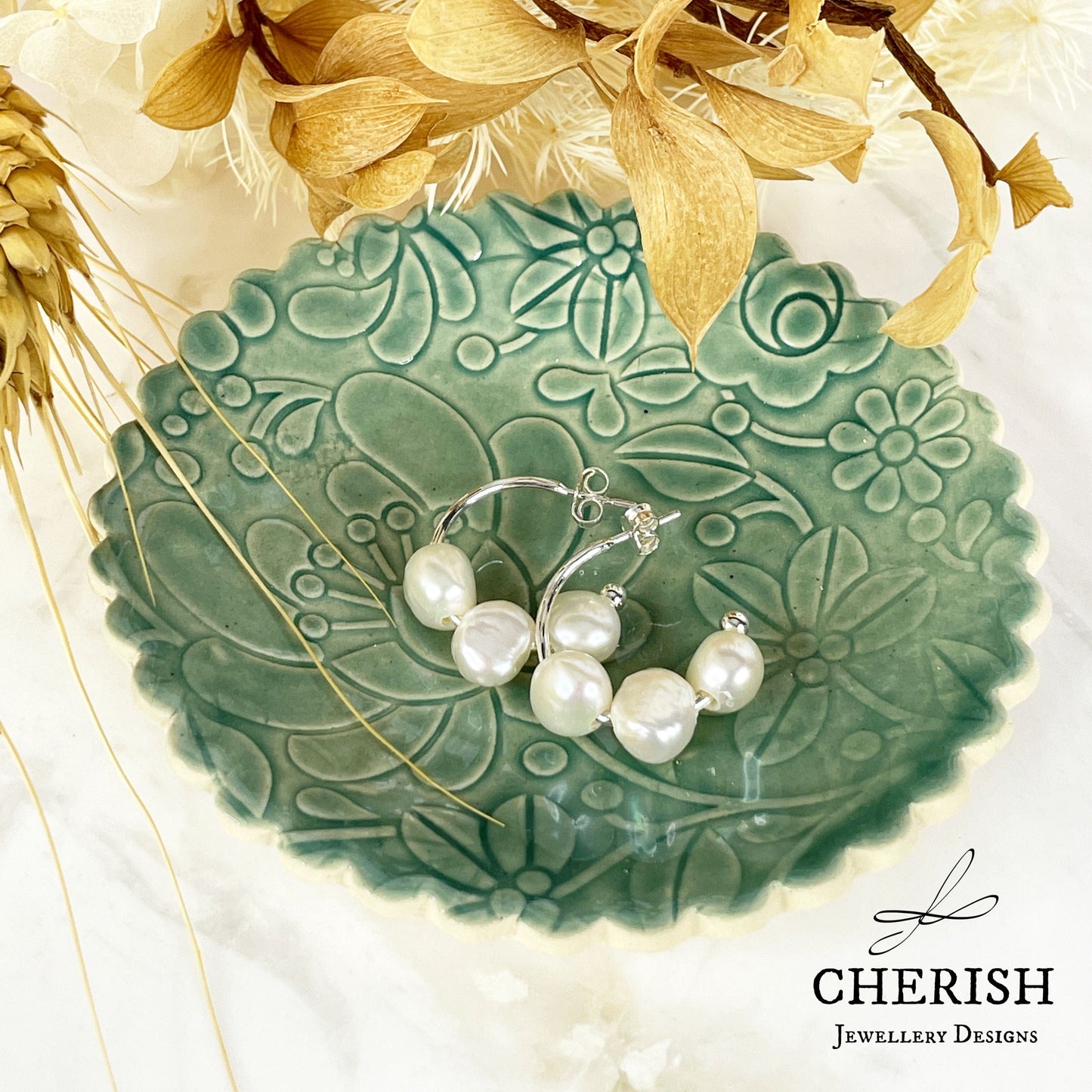 Mikasa - Triple Pearl Stud Hoop Earrings