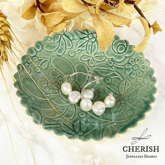 Mikasa - Triple Pearl Stud Hoop Earrings