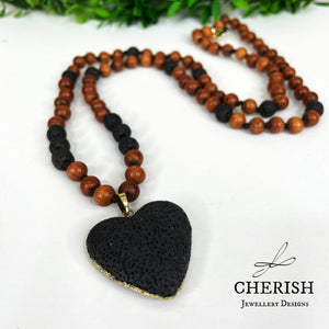 Amara Lava Heart Necklace in Black