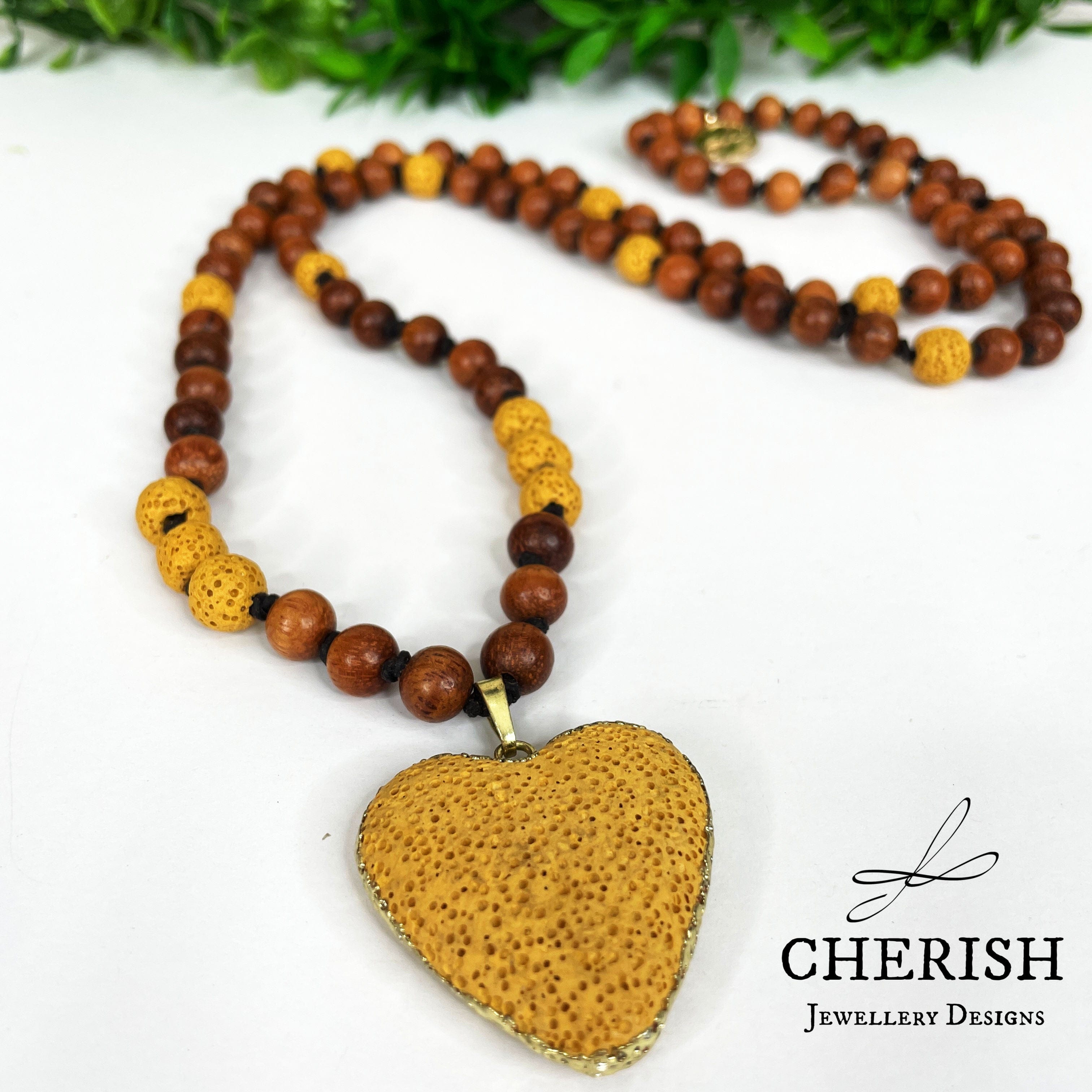Amara Lava Heart Necklace in Mustard