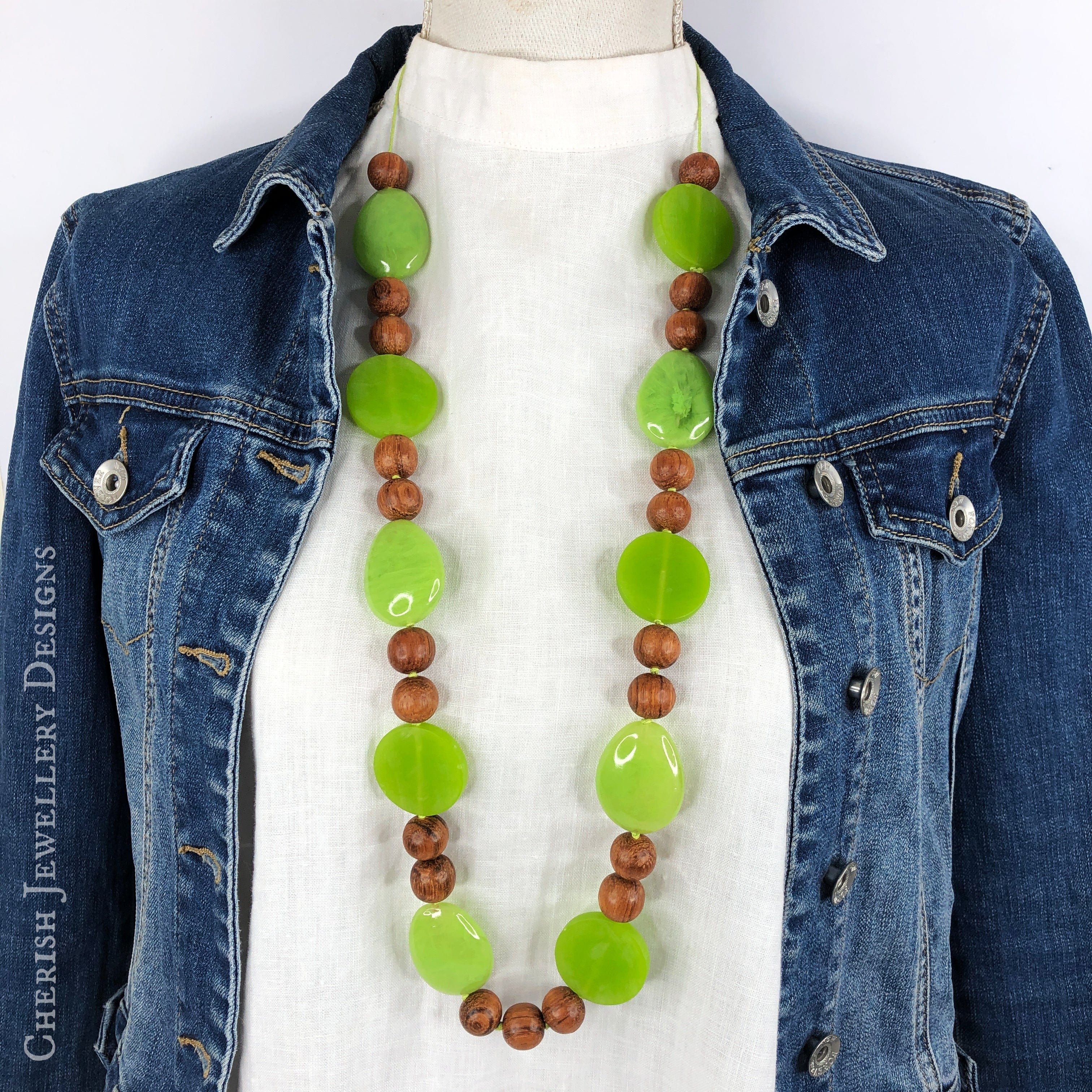Bayong Wood with Solid Lime Resin Necklace