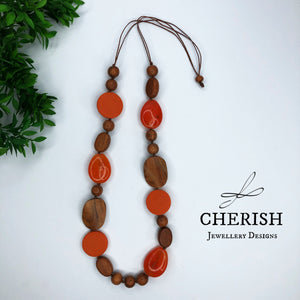 Bayong Wood with Solid Orange Resin Necklace