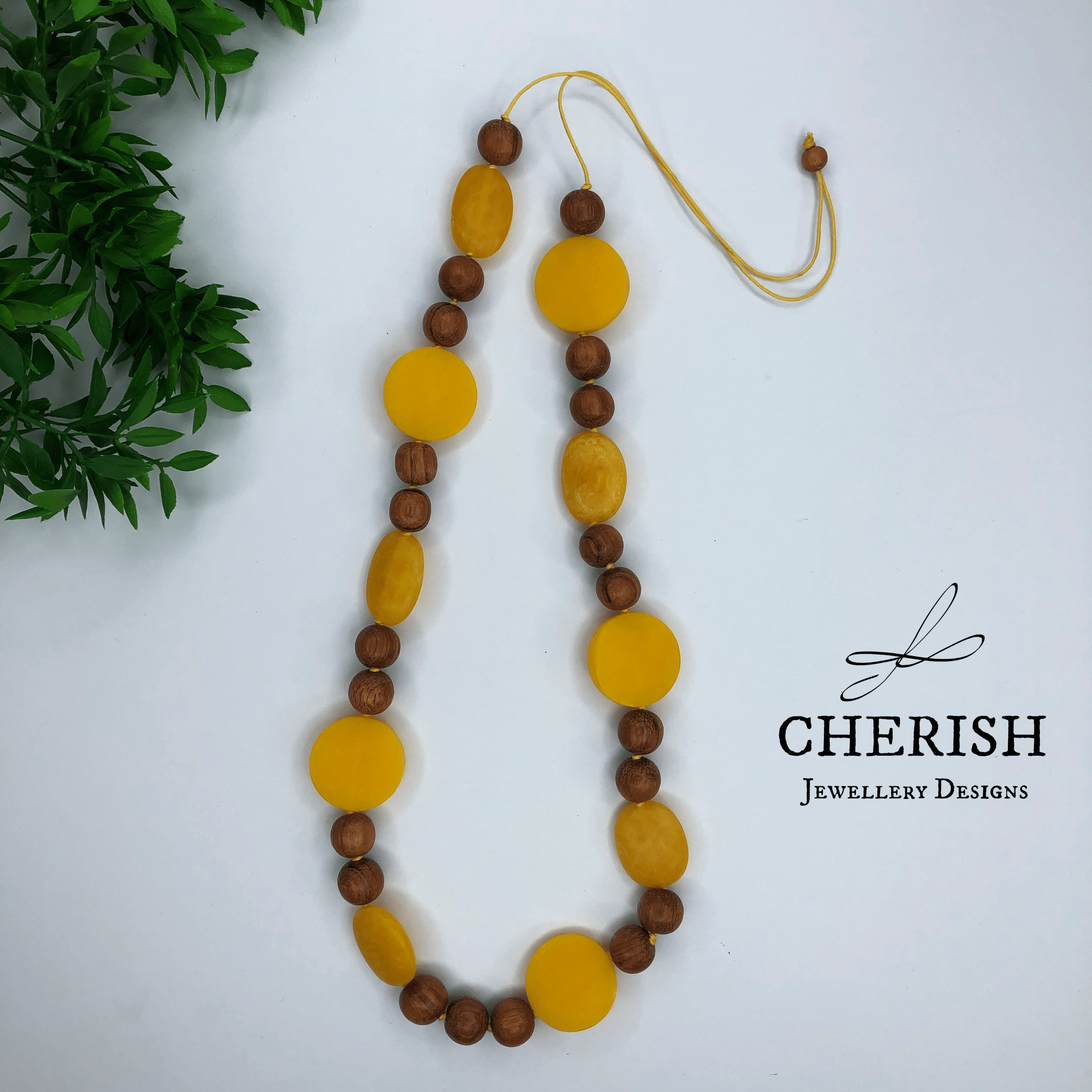 Bayong Wood with Solid Yellow Resin Necklace